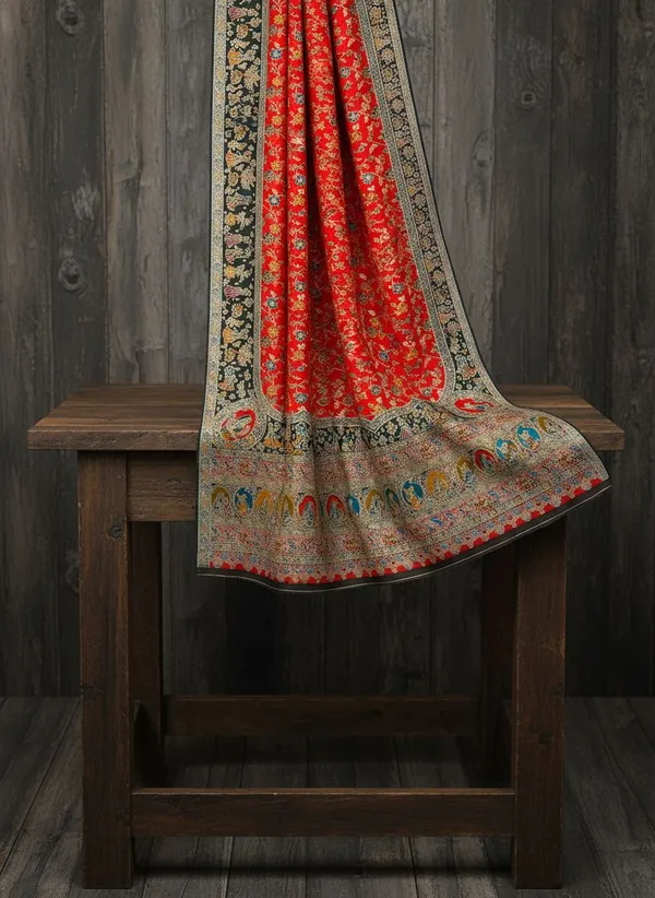 Red_Semi_Pashmina_Jacquard_Woven_Saree_For_Women_|_With_Blouse_Piece