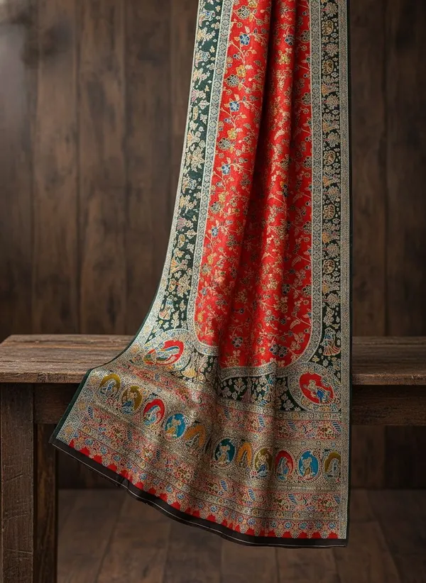 Red_Semi_Pashmina_Jacquard_Woven_Saree_For_Women_|_With_Blouse_Piece
