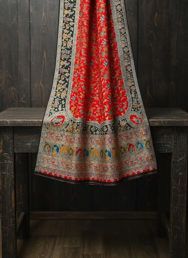 Red_Semi_Pashmina_Jacquard_Woven_Saree_For_Women_|_With_Blouse_Piece