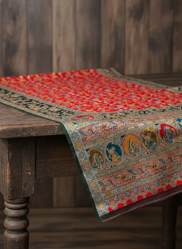 Red_Semi_Pashmina_Jacquard_Woven_Saree_For_Women_|_With_Blouse_Piece