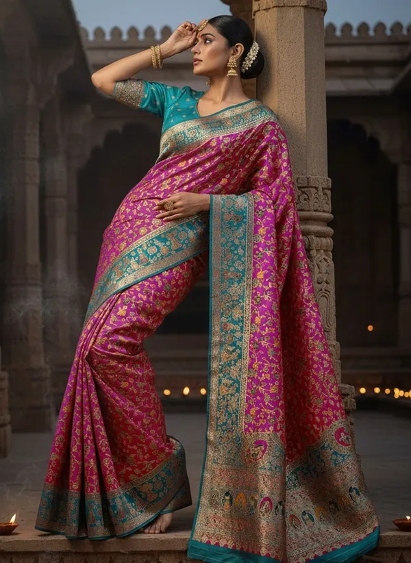 Magenta_Semi_Pashmina_Jacquard_Woven_Zari_Saree_For_Women_|_With_Blouse_Piece