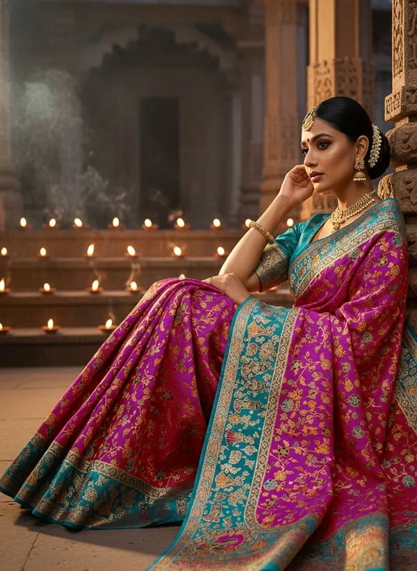 Magenta_Semi_Pashmina_Jacquard_Woven_Zari_Saree_For_Women_|_With_Blouse_Piece