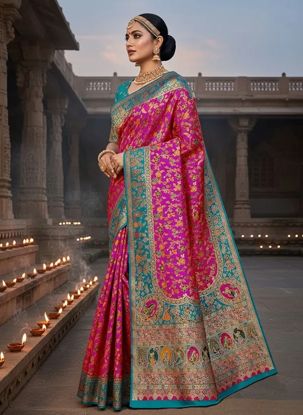 Magenta_Semi_Pashmina_Jacquard_Woven_Zari_Saree_For_Women_|_With_Blouse_Piece
