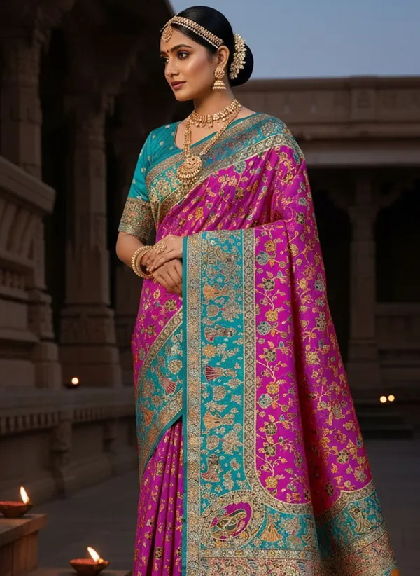 Magenta_Semi_Pashmina_Jacquard_Woven_Zari_Saree_For_Women_|_With_Blouse_Piece