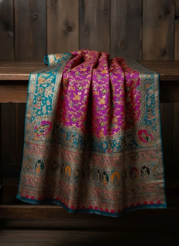 Magenta_Semi_Pashmina_Jacquard_Woven_Zari_Saree_For_Women_|_With_Blouse_Piece