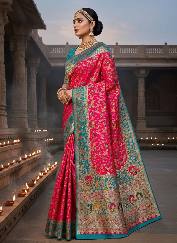 Pink_Semi_Pashmina_Zari_Jacquard_Woven_Banarasi_Saree_For_Women_|_With_Blouse_Piece