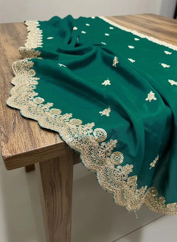 Dark_Green_Satin_Embroidered_Embellished_Saree_For_Women_|_With_Blouse_Piece