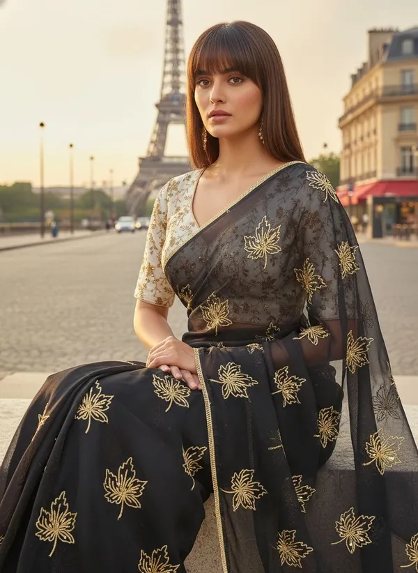 Black_Georgette_Silk_Blend_Zari_Sequin_Embroidered_Saree_For_Women_|_With_Blouse_Piece