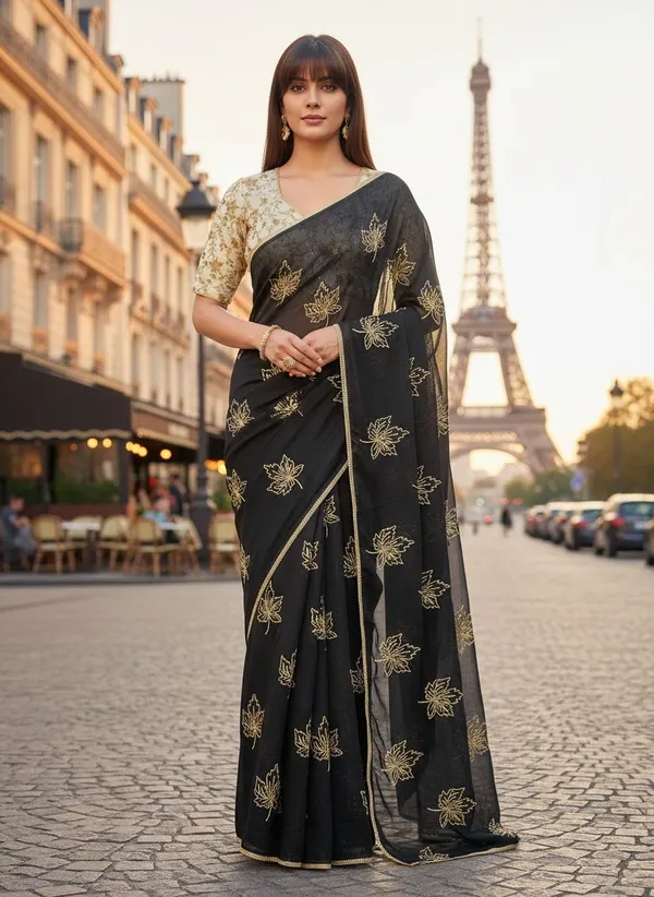 Black_Georgette_Silk_Blend_Zari_Sequin_Embroidered_Saree_For_Women_|_With_Blouse_Piece