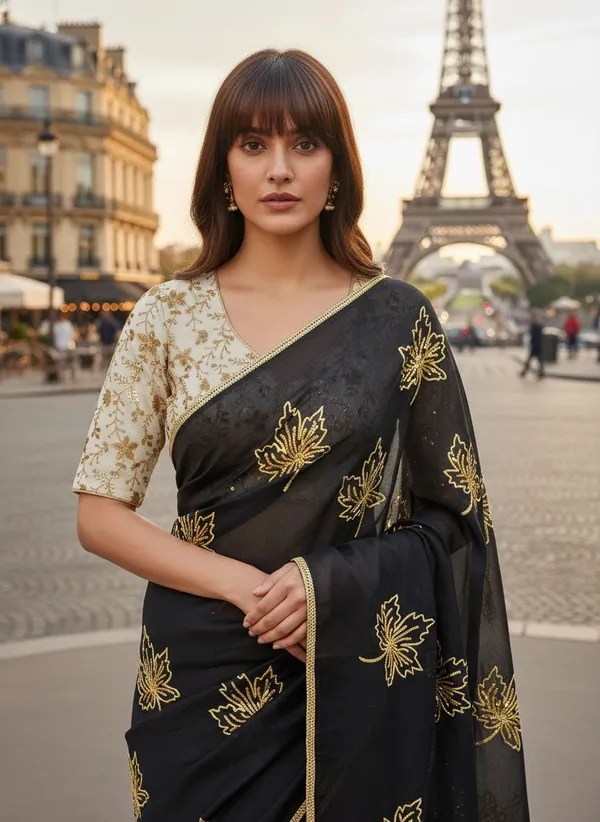 Black_Georgette_Silk_Blend_Zari_Sequin_Embroidered_Saree_For_Women_|_With_Blouse_Piece