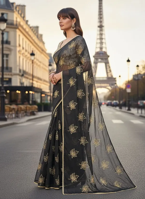 Black_Georgette_Silk_Blend_Zari_Sequin_Embroidered_Saree_For_Women_|_With_Blouse_Piece