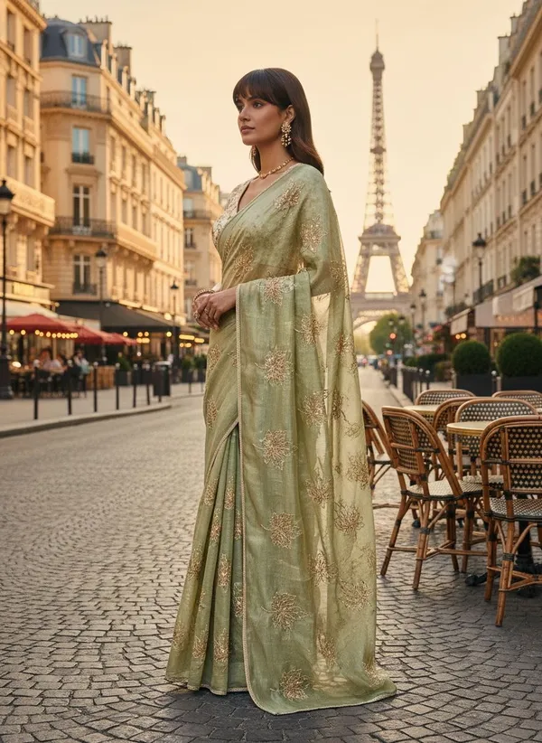 Light_Green_Georgette_Silk_Blend_Zari_Sequence_Embroidered_Saree_For_Women_|_With_Blouse_Piece