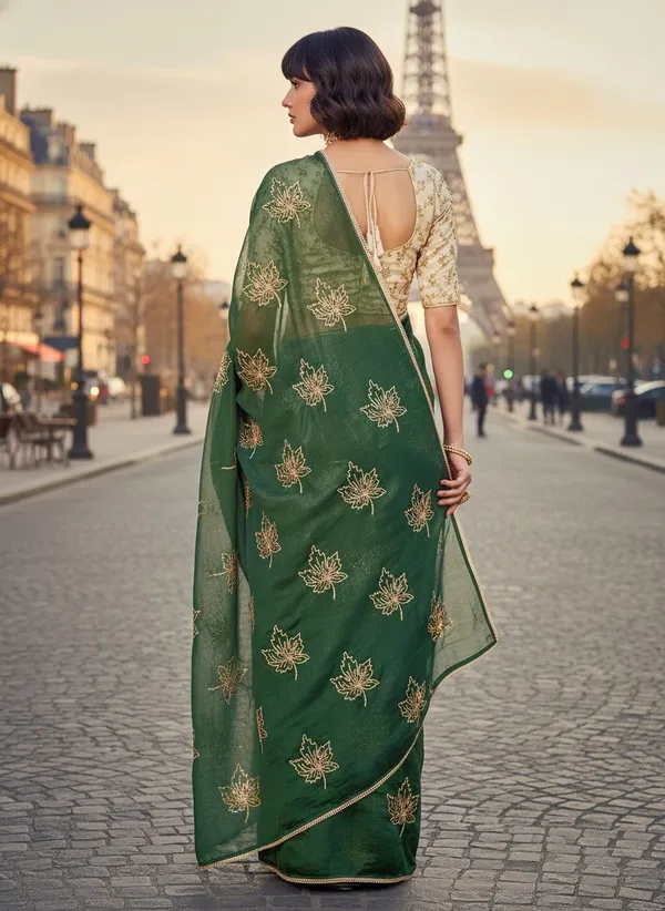 Dark_Green_Georgette_Silk_Blend_Zari_Sequin_Embroidered_Saree_For_Women_|_With_Blouse_Piece