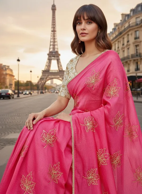 Pink_Georgette_Silk_Blend_Zari_Sequin_Embroidered_Saree_For_Women_|_With_Blouse_Piece
