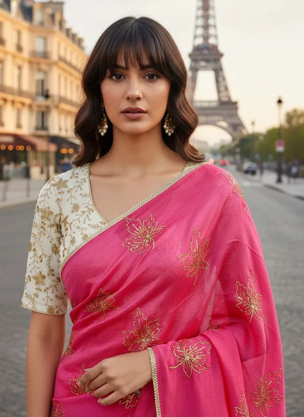 Pink_Georgette_Silk_Blend_Zari_Sequin_Embroidered_Saree_For_Women_|_With_Blouse_Piece