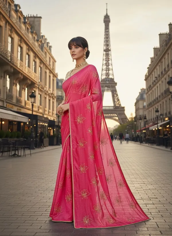 Pink_Georgette_Silk_Blend_Zari_Sequin_Embroidered_Saree_For_Women_|_With_Blouse_Piece