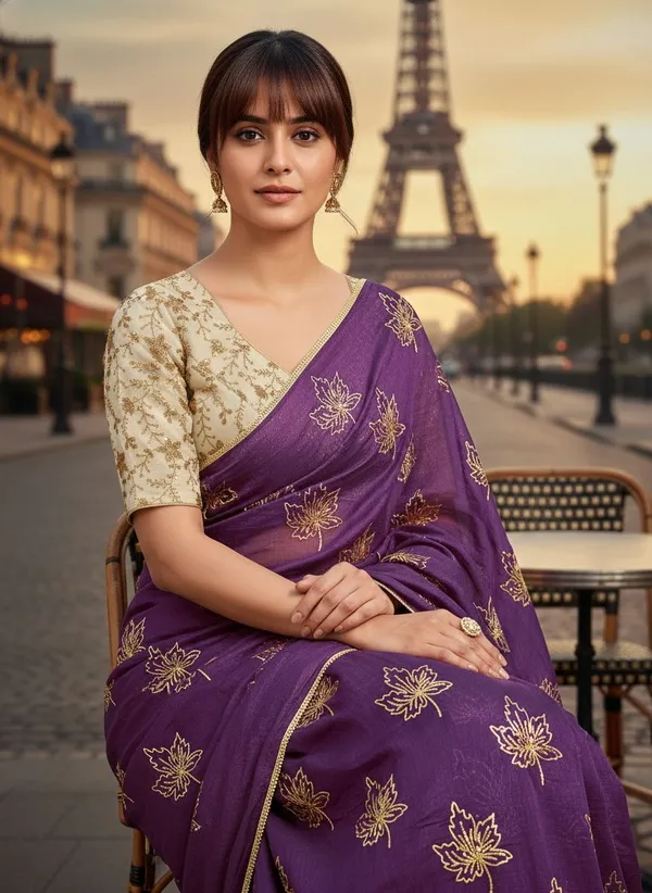 Purple_Georgette_Silk_Blend_Zari_Sequence_Embroidered_Saree_For_Women_|_With_Blouse_Piece