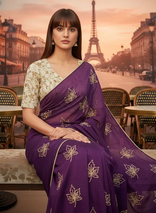 Purple_Georgette_Silk_Blend_Zari_Sequence_Embroidered_Saree_For_Women_|_With_Blouse_Piece