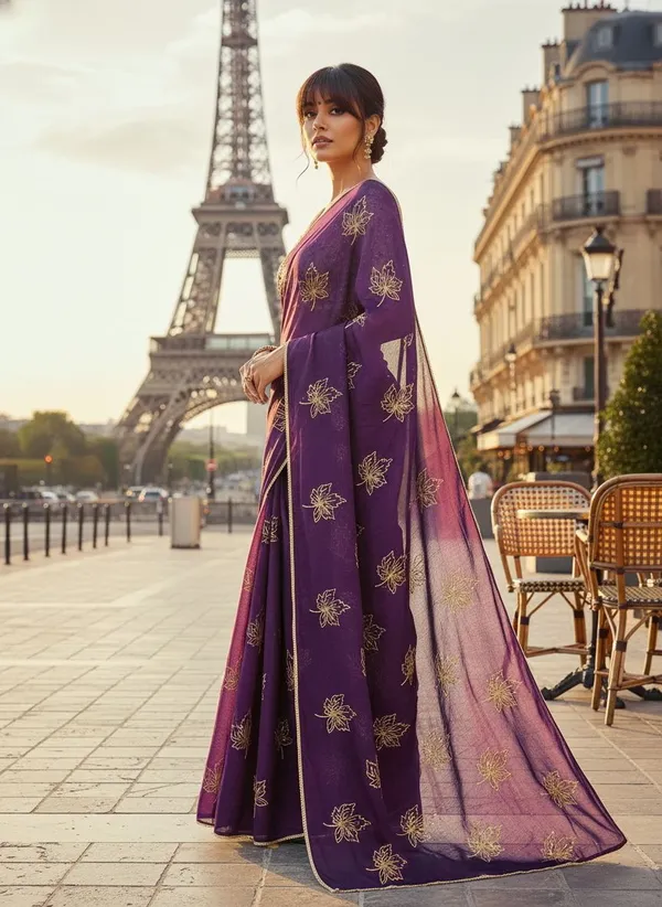 Purple_Georgette_Silk_Blend_Zari_Sequence_Embroidered_Saree_For_Women_|_With_Blouse_Piece