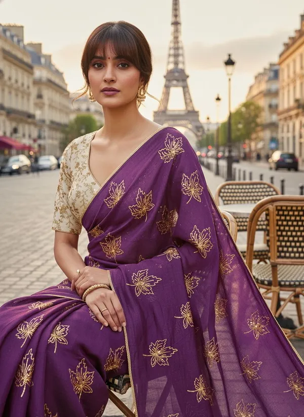 Purple_Georgette_Silk_Blend_Zari_Sequence_Embroidered_Saree_For_Women_|_With_Blouse_Piece