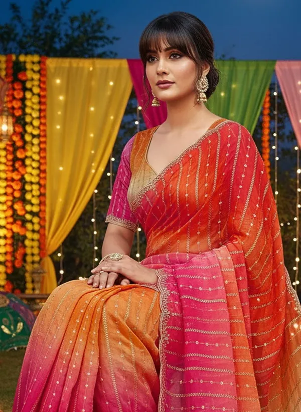 Orange_Pink_Satin_Chiffon_Ombre_Embroidered_Saree_For_Women_|_With_Blouse_Piece