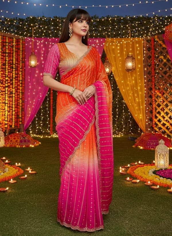 Orange_Pink_Satin_Chiffon_Ombre_Embroidered_Saree_For_Women_|_With_Blouse_Piece