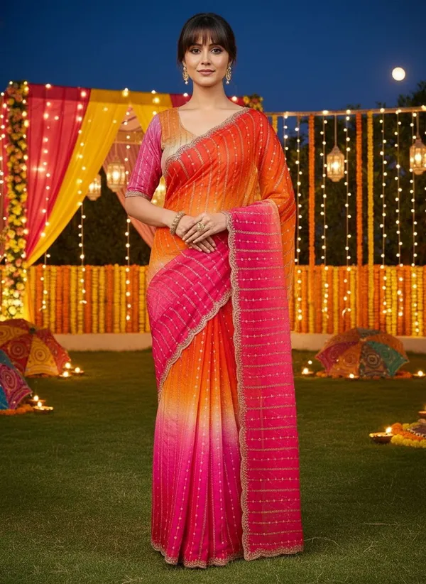 Orange_Pink_Satin_Chiffon_Ombre_Embroidered_Saree_For_Women_|_With_Blouse_Piece