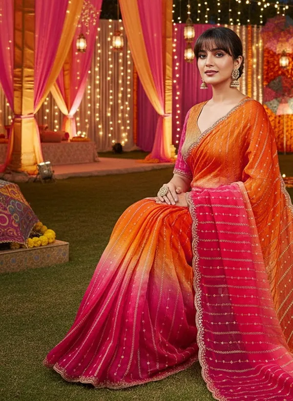 Orange_Pink_Satin_Chiffon_Ombre_Embroidered_Saree_For_Women_|_With_Blouse_Piece