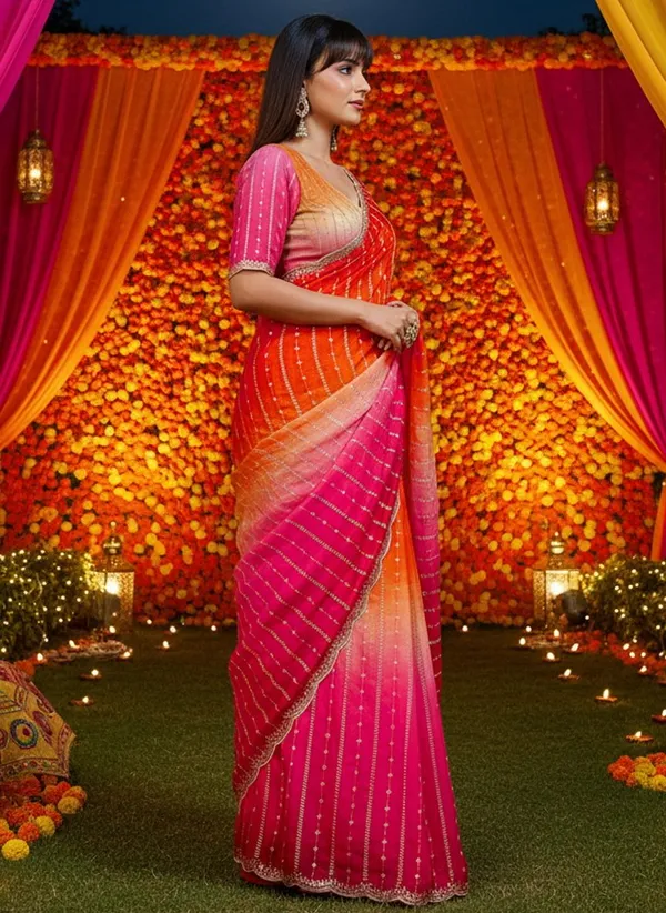 Orange_Pink_Satin_Chiffon_Ombre_Embroidered_Saree_For_Women_|_With_Blouse_Piece