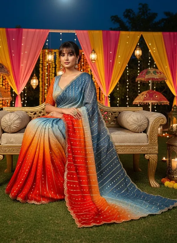 Orange_Blue_Satin_Chiffon_Ombre_Embroidered_Saree_For_Women_|_With_Blouse_Piece
