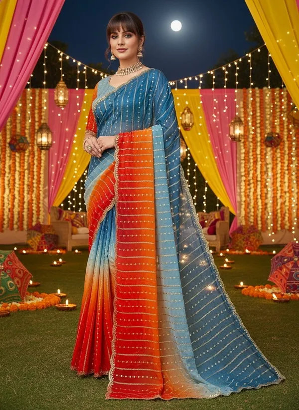 Orange_Blue_Satin_Chiffon_Ombre_Embroidered_Saree_For_Women_|_With_Blouse_Piece