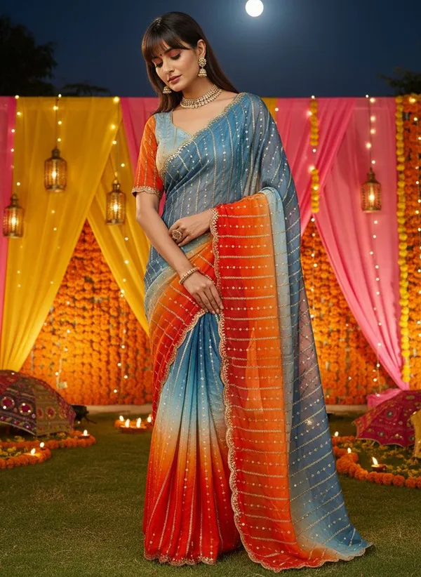 Orange_Blue_Satin_Chiffon_Ombre_Embroidered_Saree_For_Women_|_With_Blouse_Piece