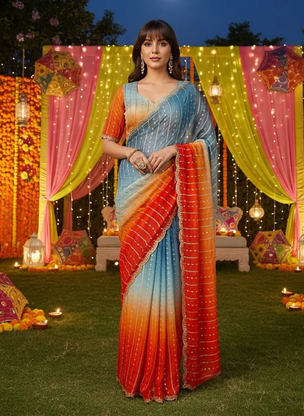 Orange_Blue_Satin_Chiffon_Ombre_Embroidered_Saree_For_Women_|_With_Blouse_Piece