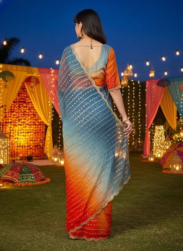Orange_Blue_Satin_Chiffon_Ombre_Embroidered_Saree_For_Women_|_With_Blouse_Piece