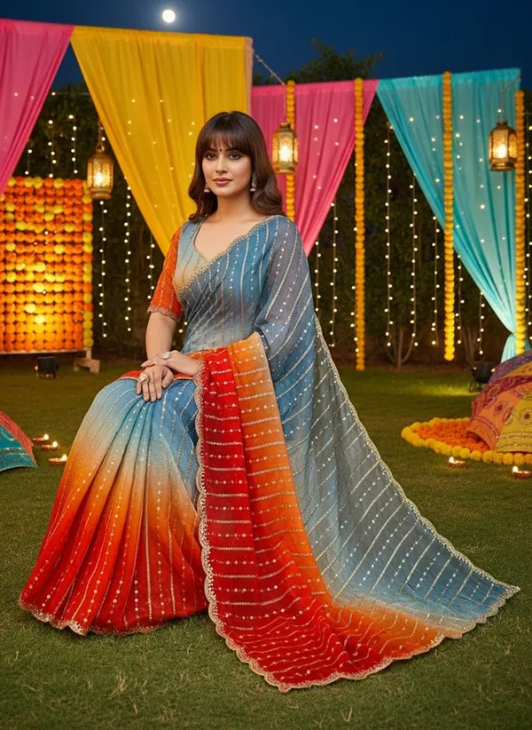 Orange_Blue_Satin_Chiffon_Ombre_Embroidered_Saree_For_Women_|_With_Blouse_Piece