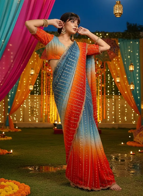 Orange_Blue_Satin_Chiffon_Ombre_Embroidered_Saree_For_Women_|_With_Blouse_Piece