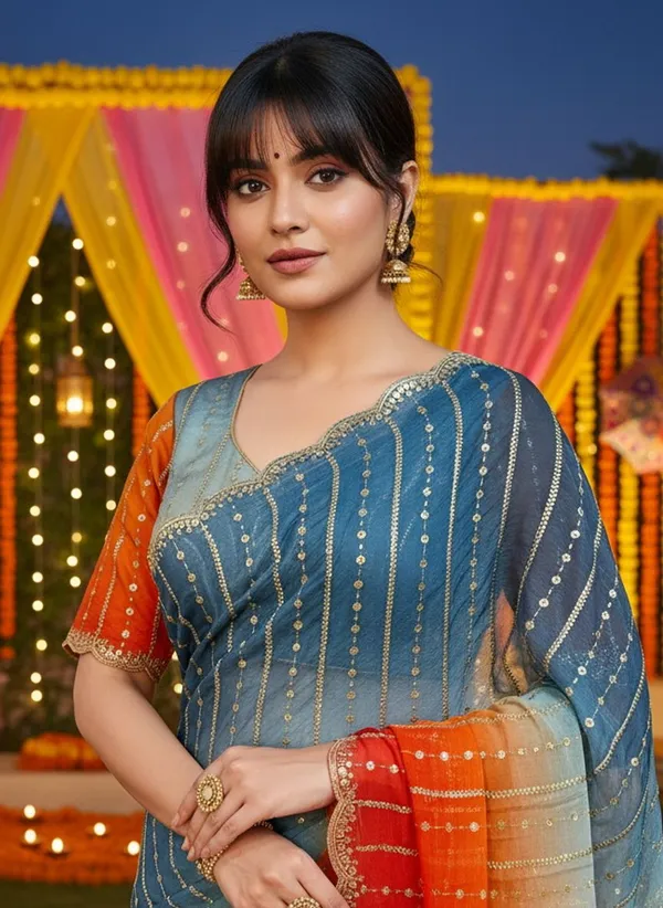 Orange_Blue_Satin_Chiffon_Ombre_Embroidered_Saree_For_Women_|_With_Blouse_Piece