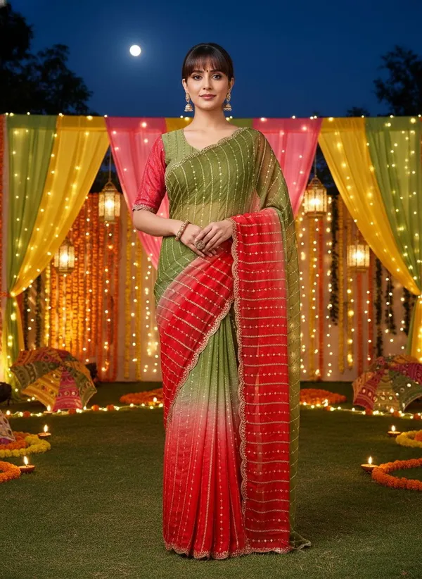 Green_Red_Satin_Chiffon_Ombre_Embroidered_Saree_For_Women_|_With_Blouse_Piece