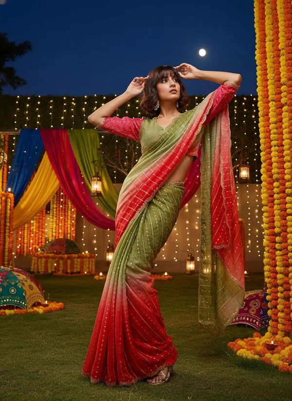 Green_Red_Satin_Chiffon_Ombre_Embroidered_Saree_For_Women_|_With_Blouse_Piece