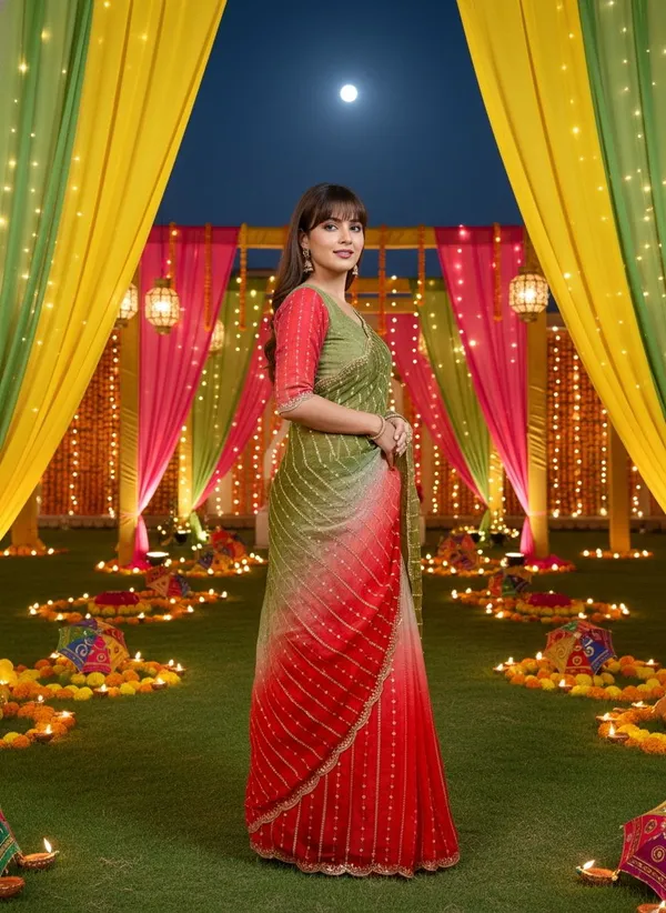 Green_Red_Satin_Chiffon_Ombre_Embroidered_Saree_For_Women_|_With_Blouse_Piece
