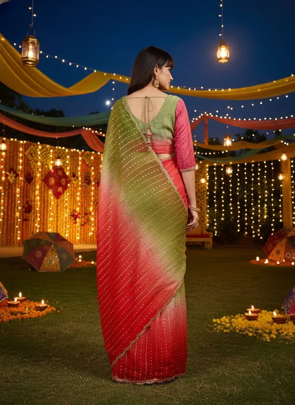 Green_Red_Satin_Chiffon_Ombre_Embroidered_Saree_For_Women_|_With_Blouse_Piece