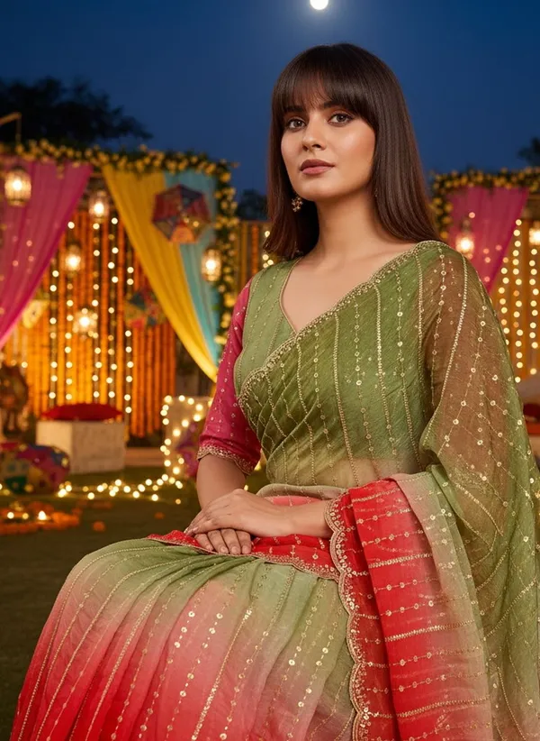 Green_Red_Satin_Chiffon_Ombre_Embroidered_Saree_For_Women_|_With_Blouse_Piece
