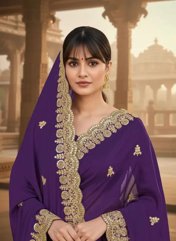 Purple_Georgette_Silk_Blend_Zari_Embroidered_Bollywood_Saree_For_Women_|_With_Blouse_Piece