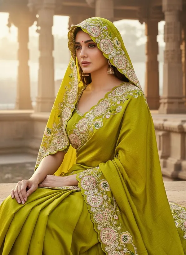 Lime_Green_Georgette_Silk_Blend_Zari_Embroidered_Saree_For_Women_|_With_Blouse_Piece