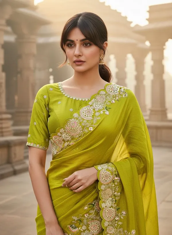 Lime_Green_Georgette_Silk_Blend_Zari_Embroidered_Saree_For_Women_|_With_Blouse_Piece