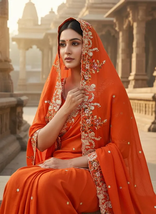 Orange_Georgette_Zari_Embroidered_Bollywood_Saree_For_Women_|_With_Blouse_Piece