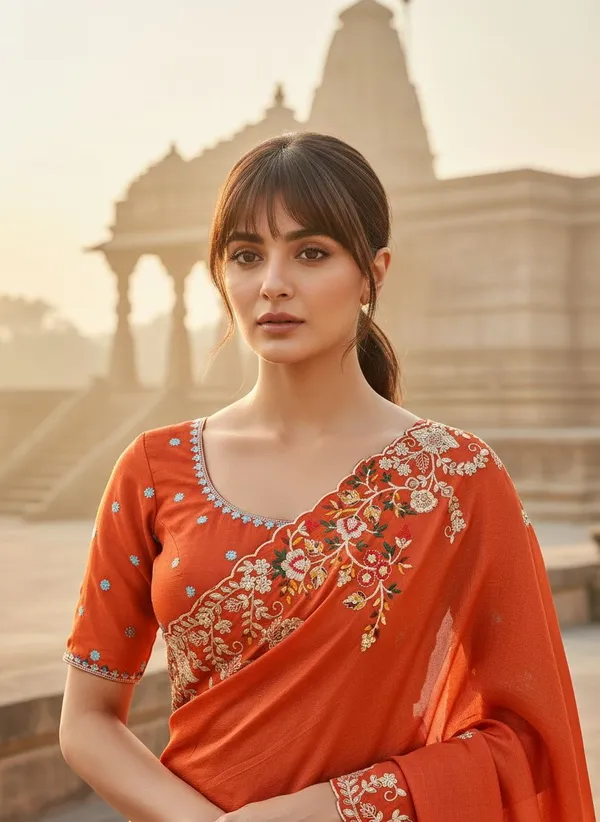 Orange_Georgette_Zari_Embroidered_Bollywood_Saree_For_Women_|_With_Blouse_Piece