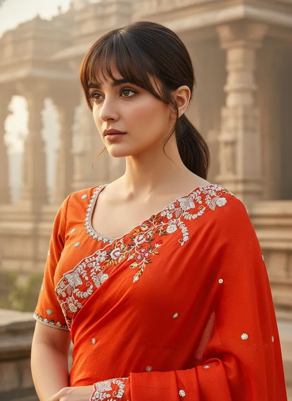 Orange_Georgette_Zari_Embroidered_Bollywood_Saree_For_Women_|_With_Blouse_Piece
