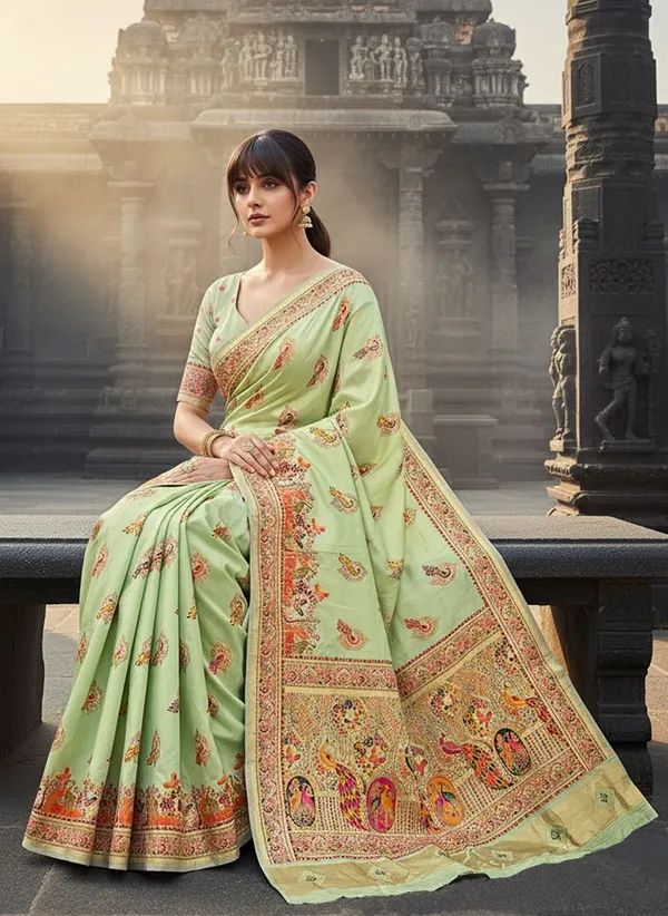Sariya_Light_Green_Semi_Pashmina_Jacquard_Woven_Saree_For_Women_|_With_Blouse_Piece