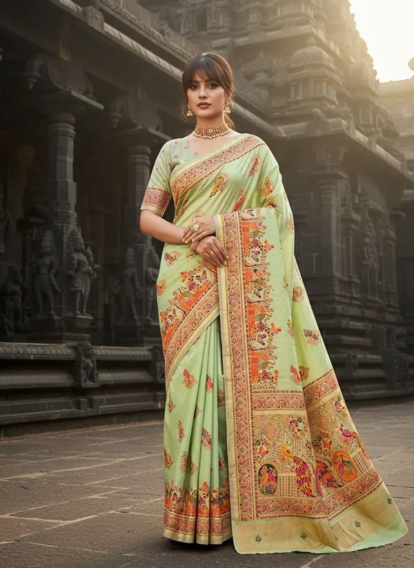 Sariya_Light_Green_Semi_Pashmina_Jacquard_Woven_Saree_For_Women_|_With_Blouse_Piece